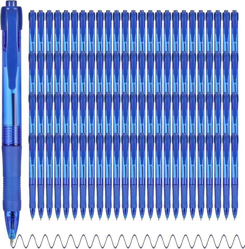 deegtran Pens Bulk, 100 Pack No Bleed Blue Ink Click Pens with Soft Grip, Wholesale Retractable Ballpoint Pens for Office School, Medium Point Smooth 1.0MM - Image 1
